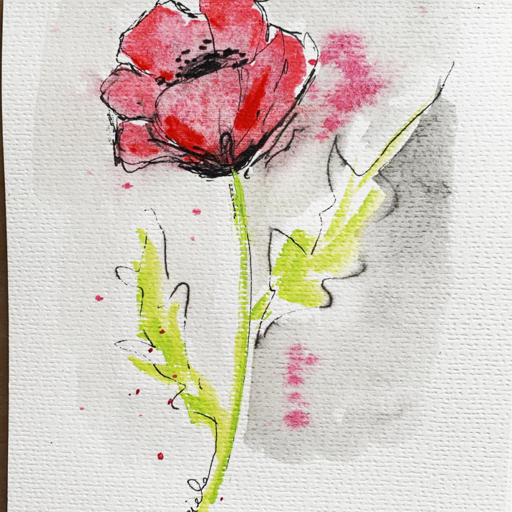 Felicitare florala pictata manual